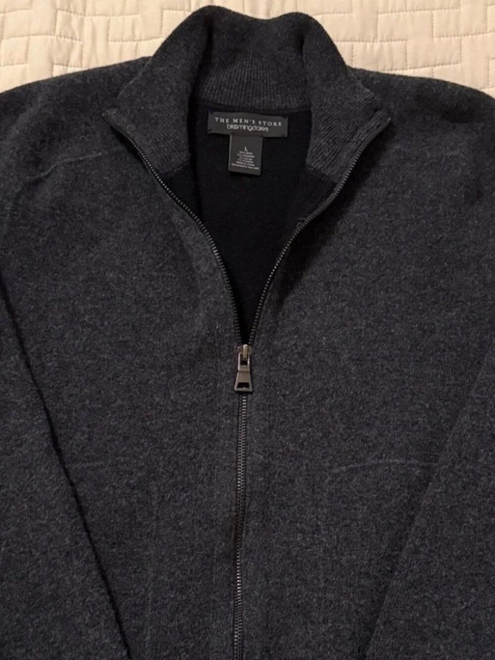 Men's dark gray Full-Zip Sweater. Bloomingdale’s. Large. Wool & cashmere. - Picture 1 of 5
